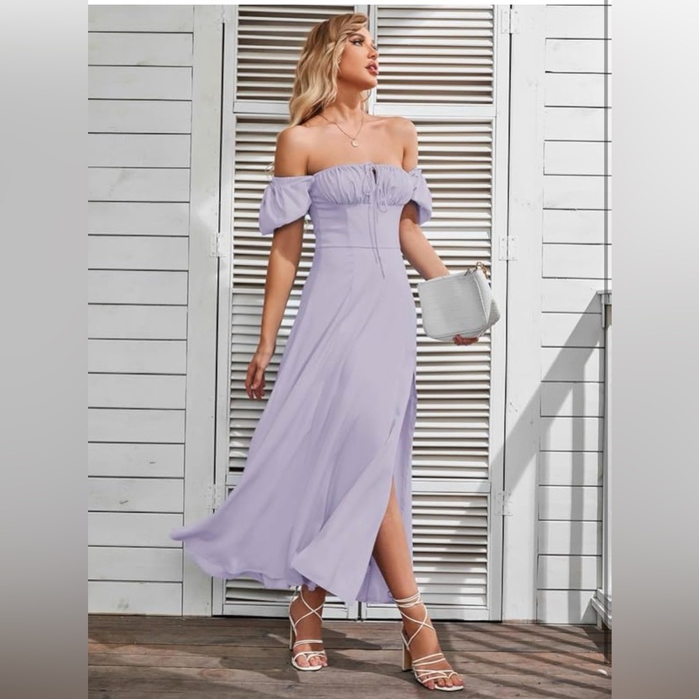 New Summer Puff Sleeve Floral Split Maxi Dress,Size small - Picture 2 of 7